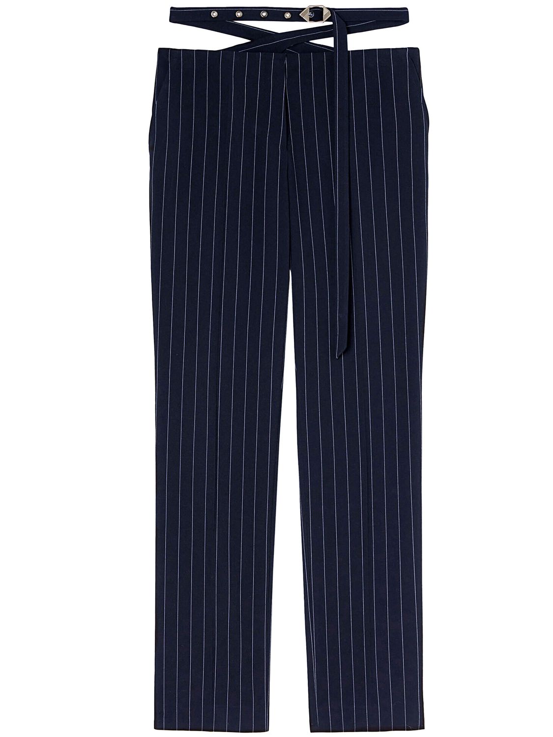 THE ATTICO Navy Blue Pin-striped Pants with Crossover Straps for Women - SS24