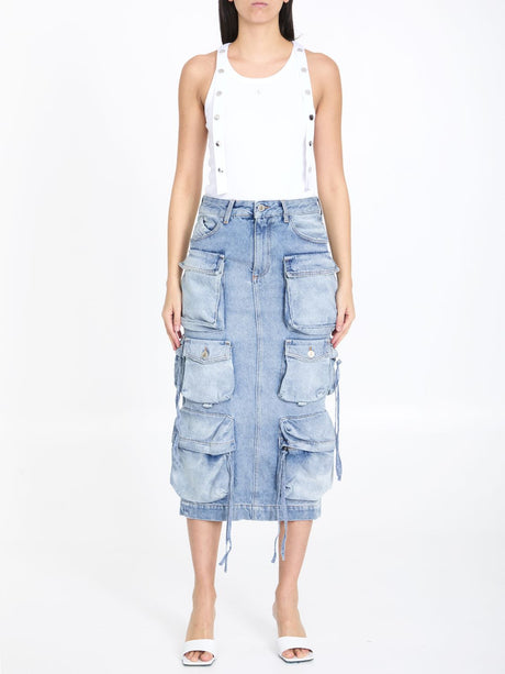 THE ATTICO Sky Blue Cargo Midi Skirt for Women - 2024 SS Collection