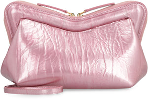 MANSUR GAVRIEL Pink Mini M Frame Patent Leather Clutch with Gold-Tone Hardware, Removable Strap - SS23