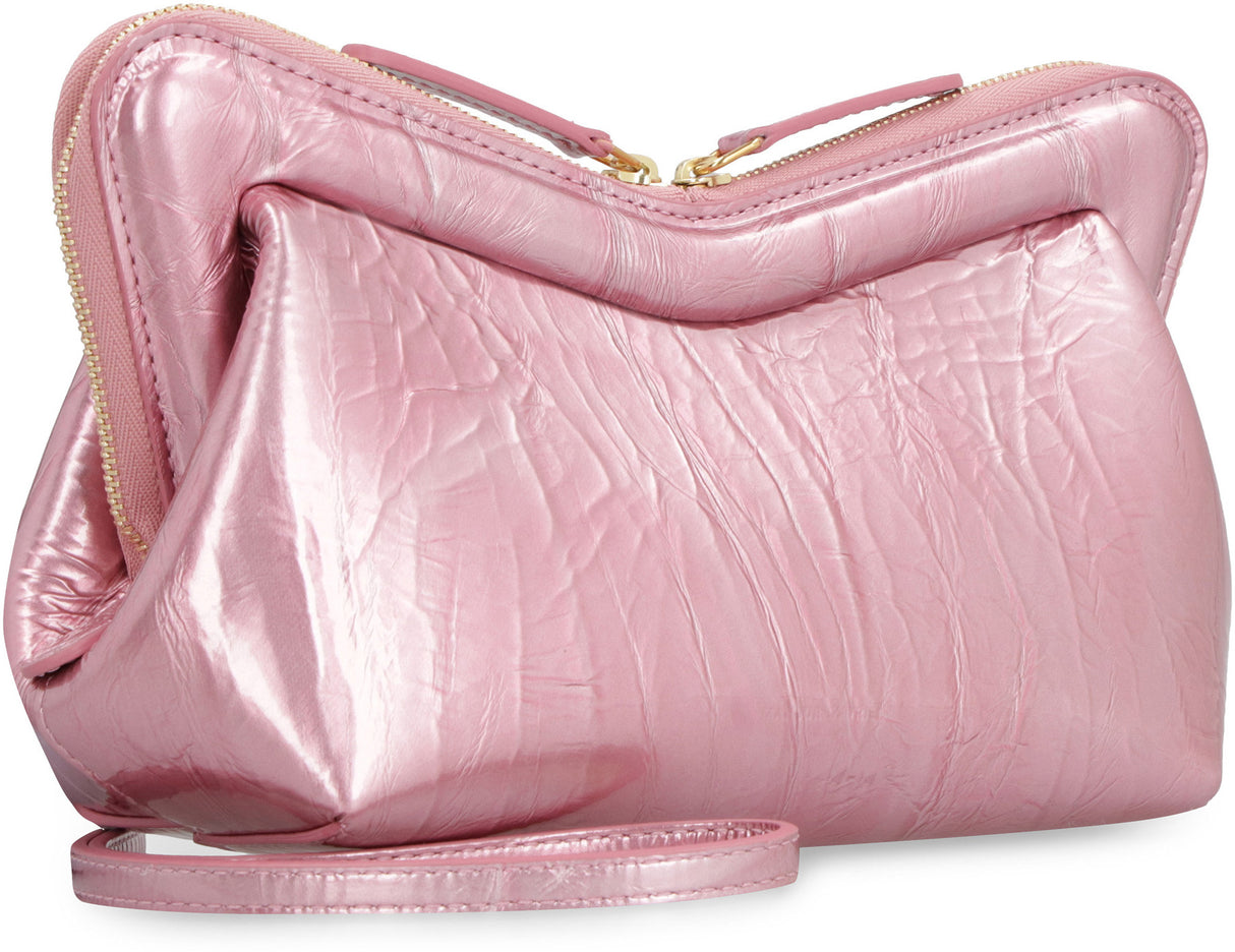 MANSUR GAVRIEL Pink Mini M Frame Patent Leather Clutch with Gold-Tone Hardware, Removable Strap - SS23