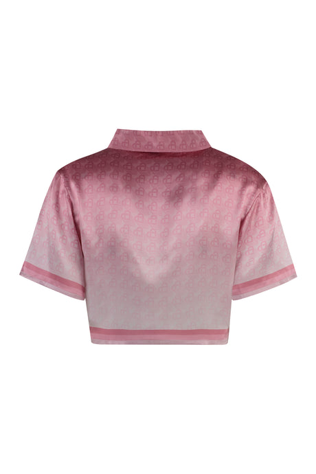 粉色印花丝绸露肩上衣- FW23系列
