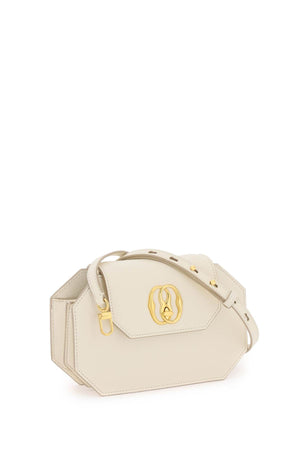 BALLY Octagonal White Leather Clutch with Iconic Metal Emblem for Women