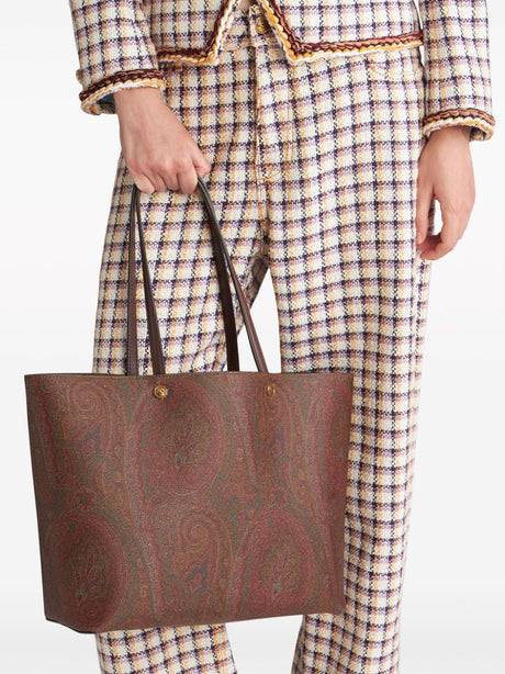 ETRO Essential Large Chocolate Brown Paisley Tote with Gold-Tone Accents and Pegasus Motif