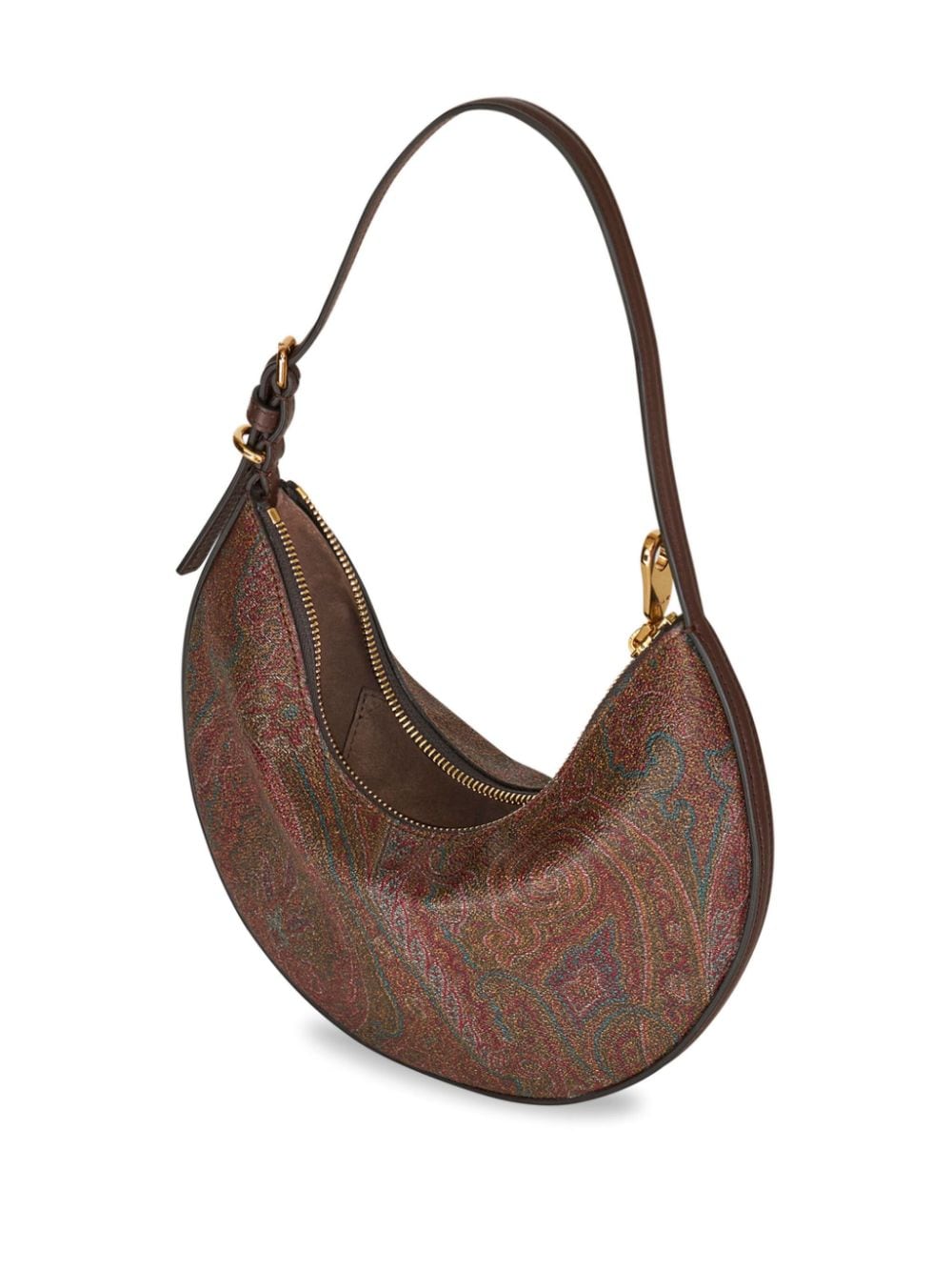 ETRO Brown Multicolor Paisley Print Small Hobo Shoulder Bag with Gold-Tone Hardware