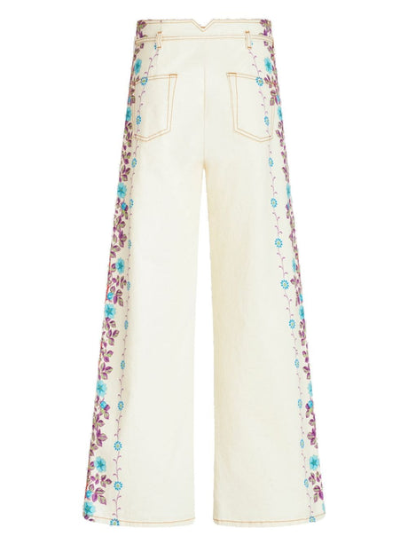 ETRO Floral Print White Denim Wide Leg Pants for Women - SS24 Collection