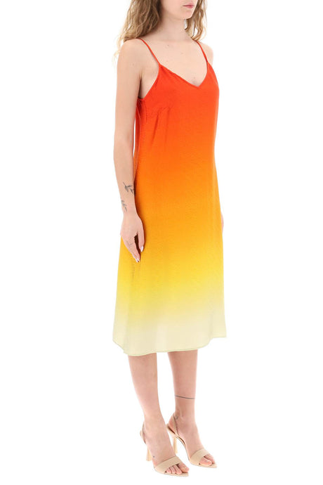 Pure Silk Satin Slip Dress with Gradient Effect and Jacquard Motif