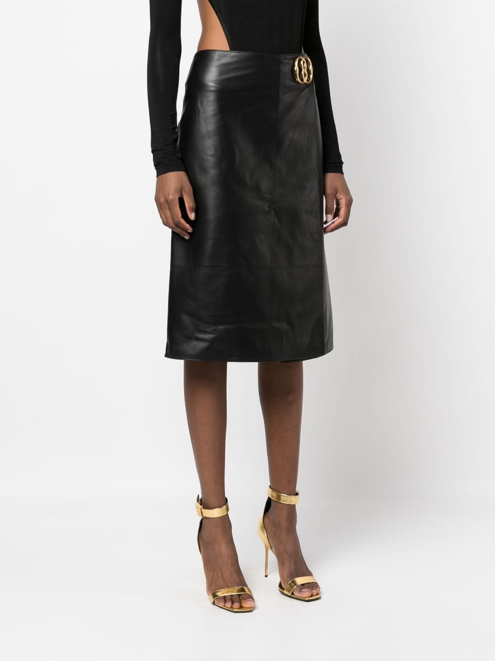 BALLY Black Leather Midi Skirt for Women