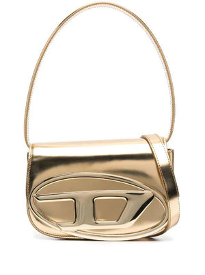 DIESEL Gold-Tone Metallic Leather Shoulder Handbag with Circular Handle