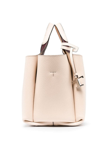 TOD'S Timeless Mini Tan Leather Tote with Detachable Strap & Silver Accents