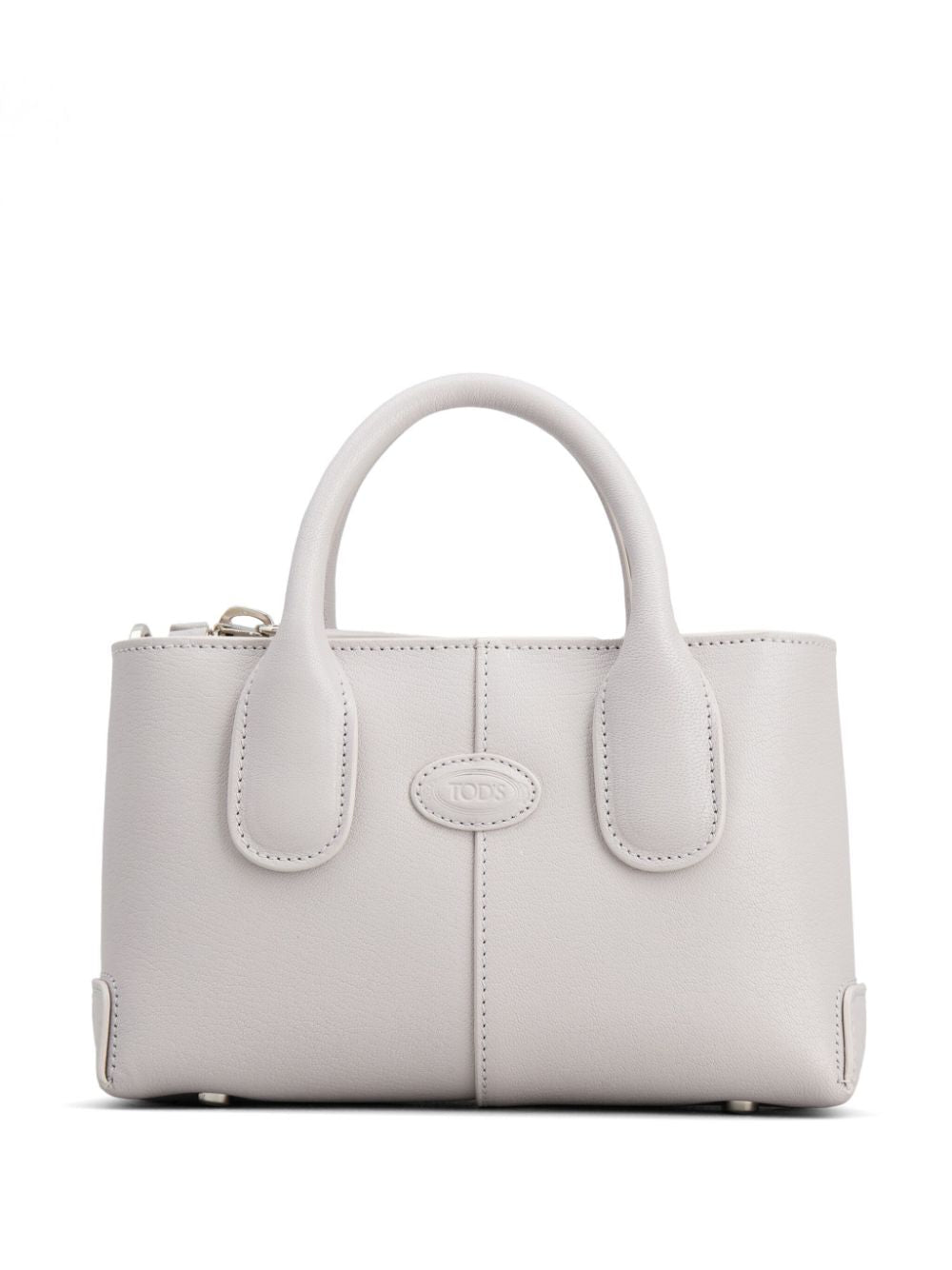 TOD'S Mini Gray Leather Handbag with Detachable Strap and Silver-Tone Accents