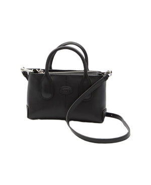 TOD'S Mini Black Leather Handbag with Silver-Tone Accents and Suede Lining for Women