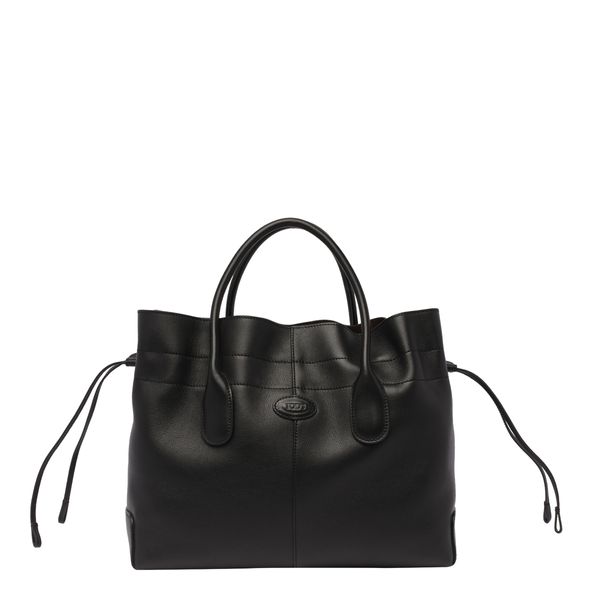 TOD'S Versatile and Elegant XL Raffia Drawstring Tote Handbag in Timeless Black