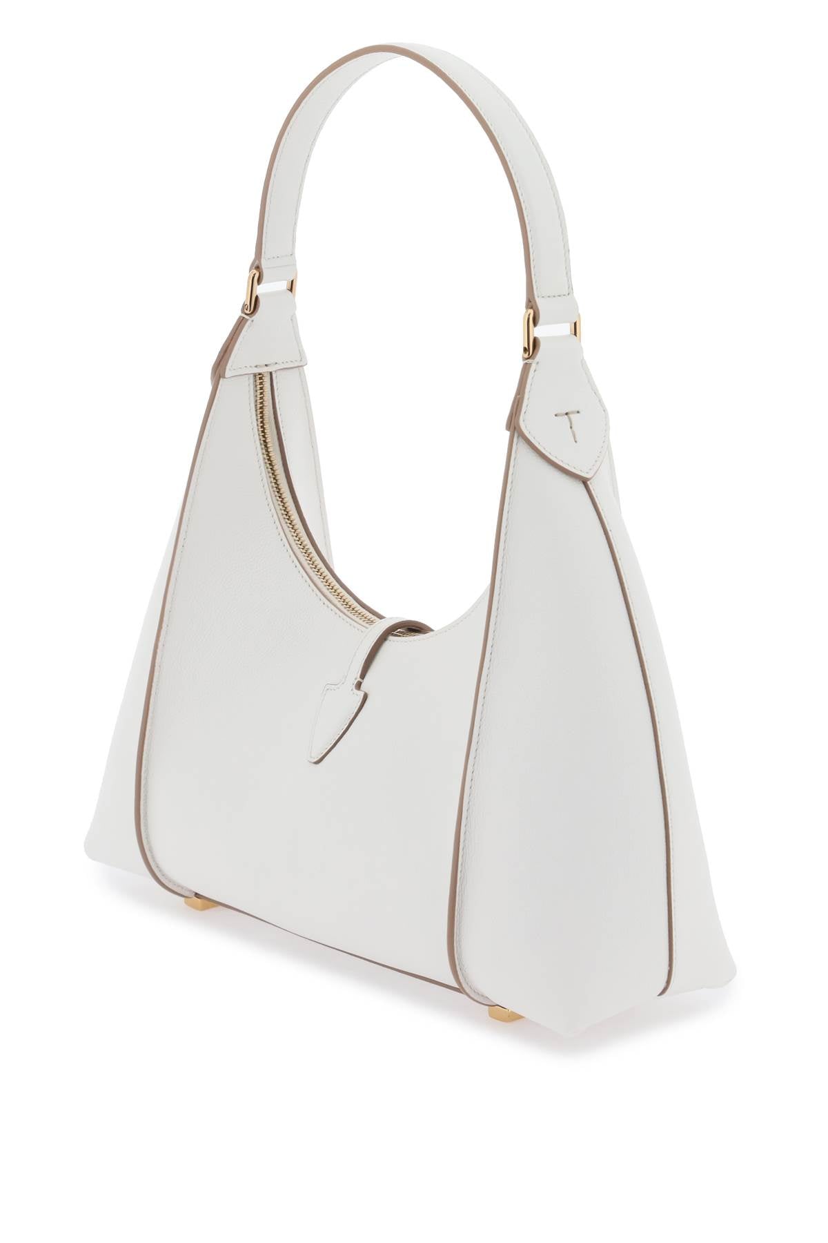 TOD'S Timeless White Calfskin Hobo Handbag with T-Shaped Metal Charm - Small 31x27x11cm
