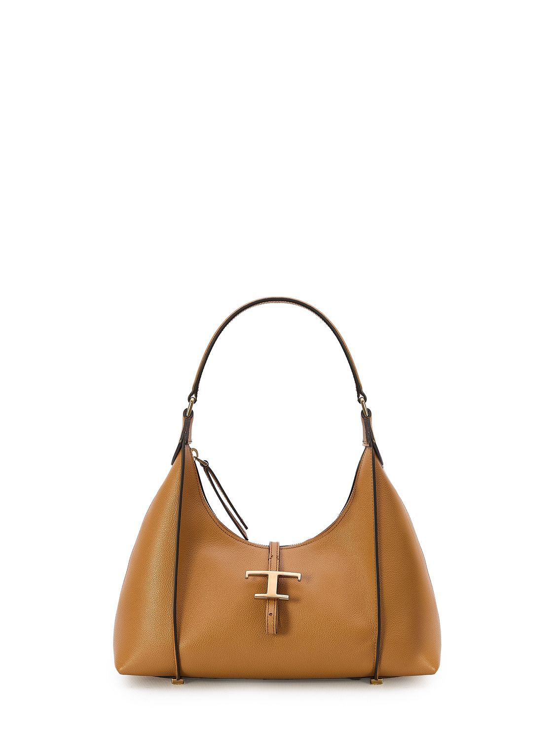 TOD'S Timeless Tan Calfskin Hobo Handbag with T-Shaped Metal Charm, Small - Women’s Shoulder Bag