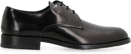 TOD'S Men's Black Leather Derby Dress Shoes with Monogram Detail and UK Sizing