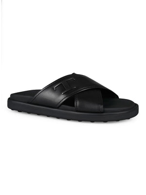 TOD'S Men's Black Leather Slide Sandals for SS24
