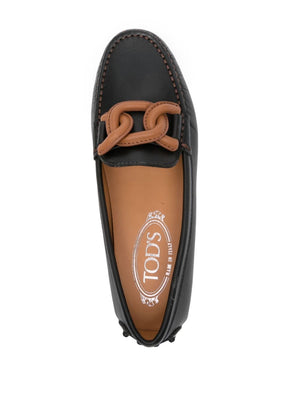 TOD'S Black Leather Driving Shoes For Women