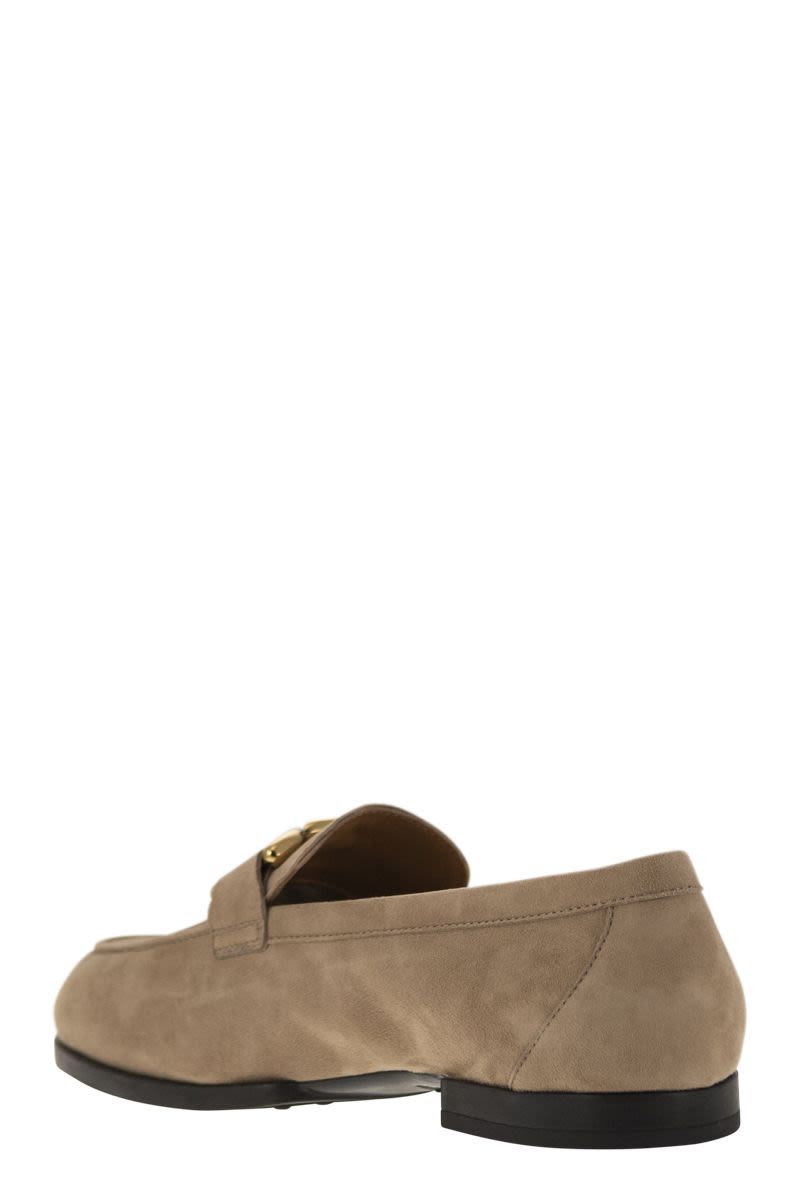 TOD'S Beige Suede Moccasins with Custom Metal Chain Accessory - Women's Shoes
