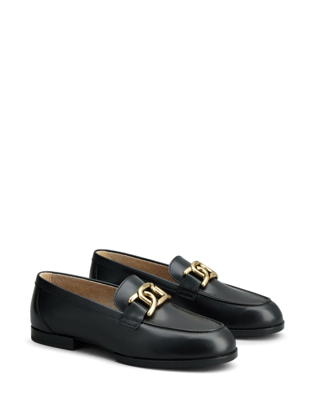 TOD'S Black Leather Chain-Link Loafers for Women