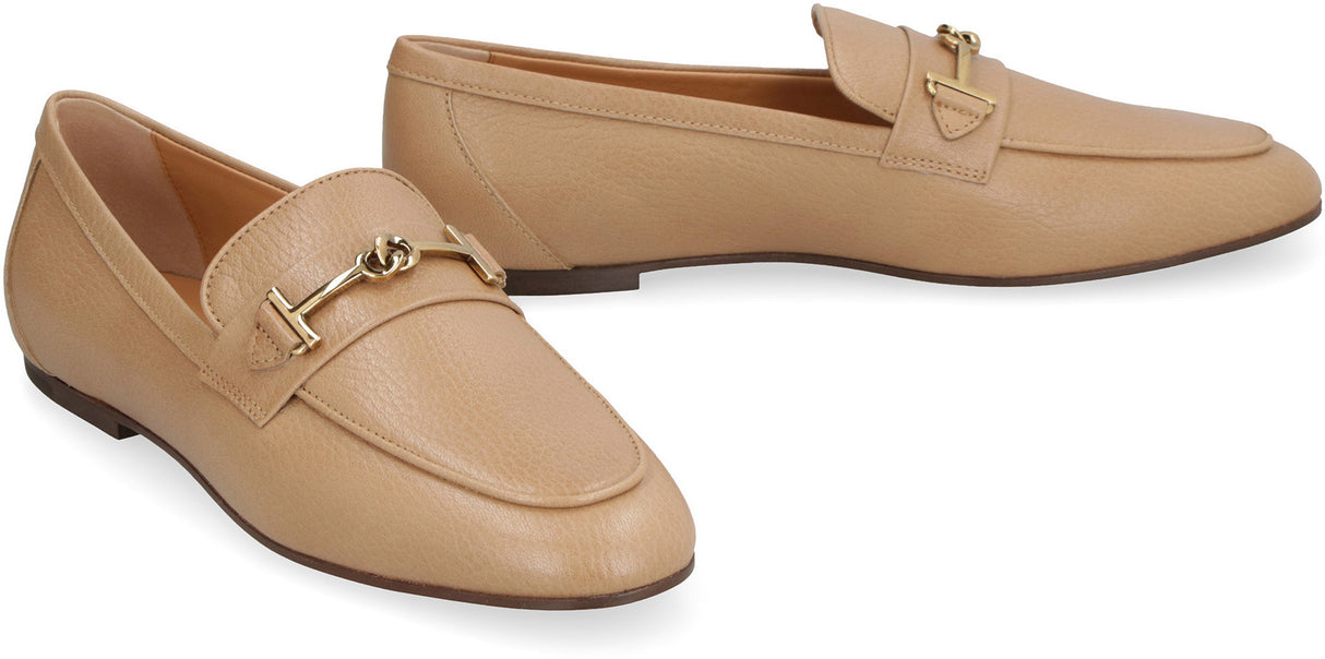 TOD'S Beige Leather Loafers with Bow for Women
