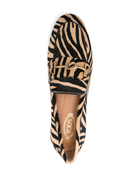 TOD'S T-RING ZEBRA MOTIF LOAFERS