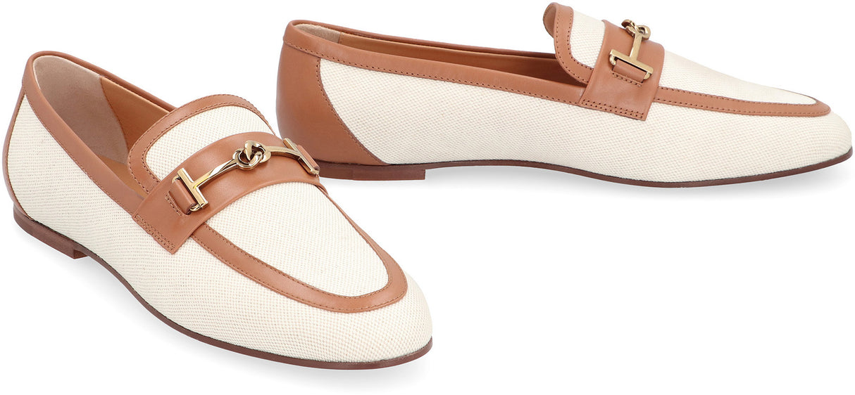 TOD'S Women's Ivory Fabric Loafers with Leather Details and Horsebit - Linen and Cotton Blend for SS24