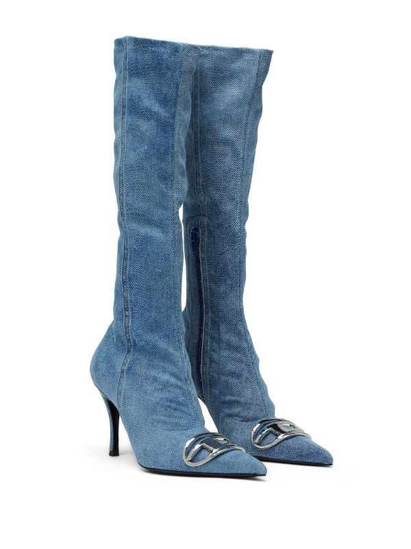 DIESEL Blue Denim Knee-High Boots for Women