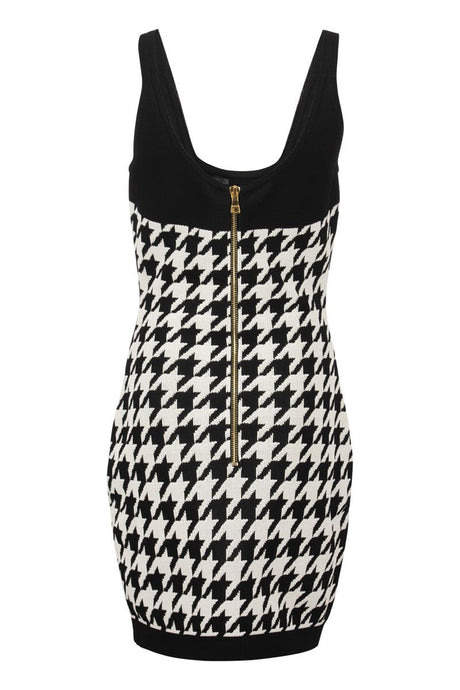 BALMAIN Sleeveless Black Knit Dress with Embossed Gold Buttons for Women