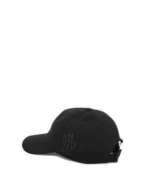 MONCLER GRENOBLE Men's Black Gabardine Cotton Cap with Embossed Logo Details and Adjustable Closure